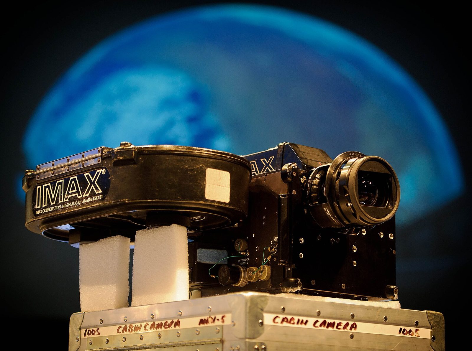 Two IMAX cameras flown on the Space Shuttle, on display at the Smithsonian